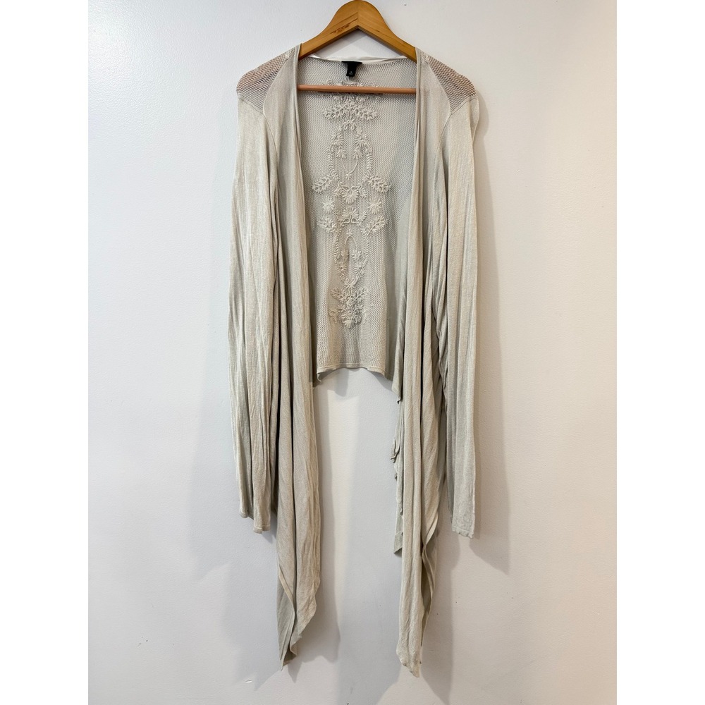 Torrid Womens Plus 5 Oatmeal Beige Embroidered Mesh Back Draped Open Cardigan